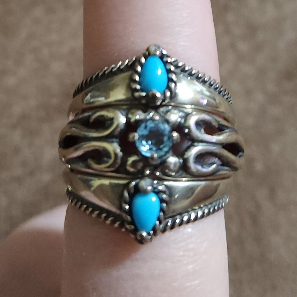 Women's 3 piece Sterling Silver Sleeping Beauty Turquoise ring - Picture 2 of 4